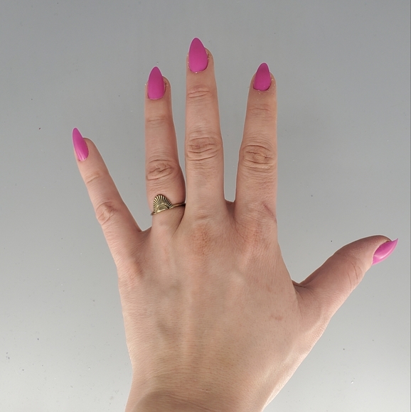 Goldtone Necklace, Red Studs and Half Oval Ring set, 3pc set - Picture 12 of 12